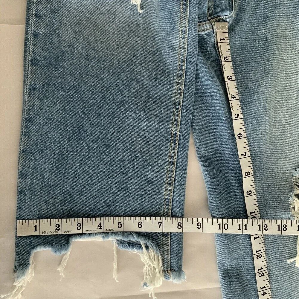 We The Free Maggie Mid Rise Straight Leg Distressed Jeans Blue 28